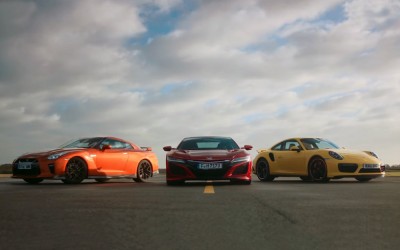 Honda NSX vs Nissan GT-R vs Porsche 911 Turbo (video)