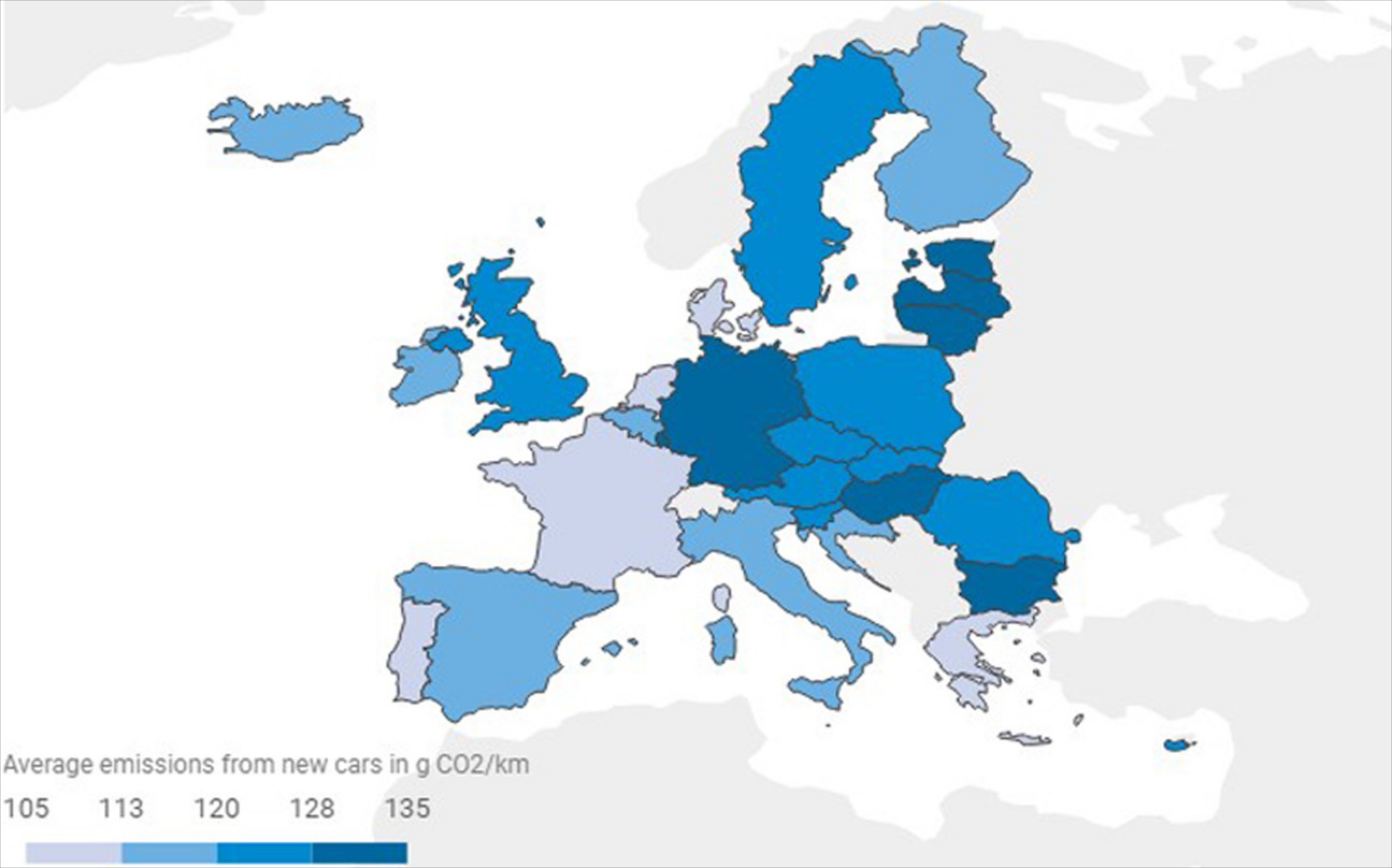 Δείτε τη μέση εκπομπή CO2 ανά όχημα σε κάθε ευρωπαϊκή χώρα