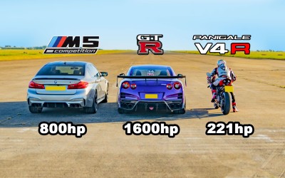 Drag Race 2.621 ίππων: Nissan GT-R vs BMW M5 vs Ducati V4R [Video]