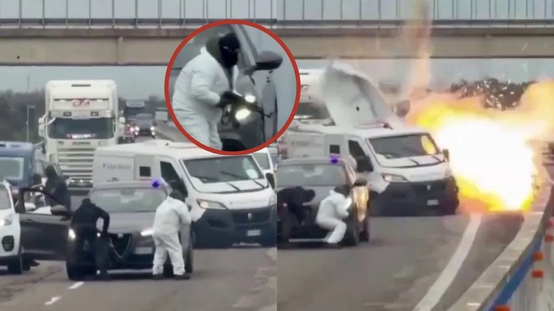 Χαμός στην εθνική οδό της Ιταλίας – Έκαναν ληστεία μέσα στον δρόμο με εκρηκτικά [video] 