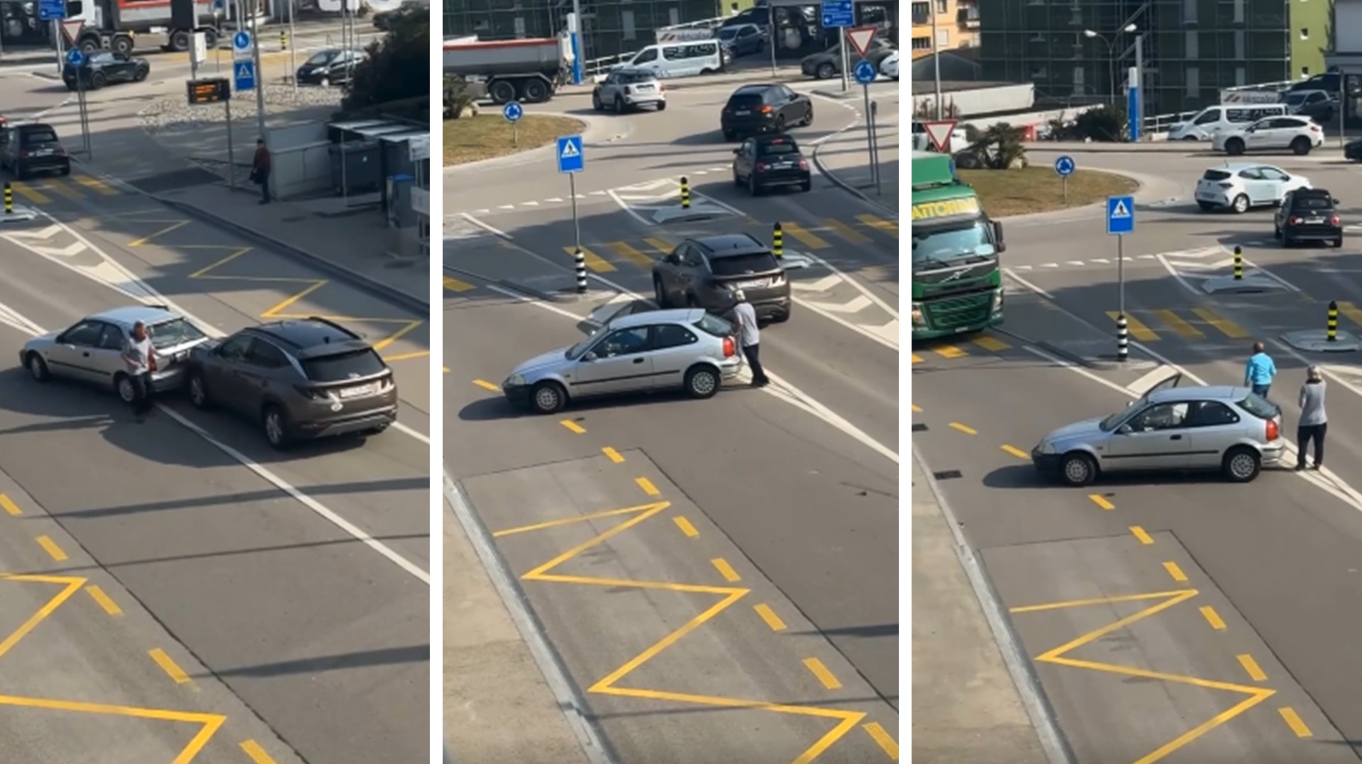 Ελβετία: Οδηγός Hyundai τρακάρει, φεύγει αφρενάριστος και κάνει βουτιά σε πάρκινγκ [video]