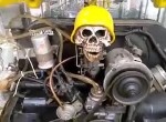 A skeleton on the beetle's engine