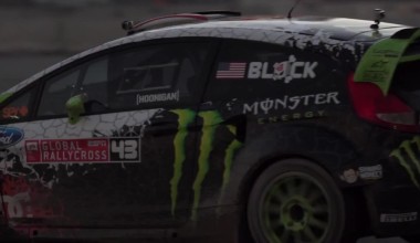 Race Car on Fire -  Ken Block during Rally-X Race.