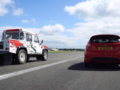 Bowler Defender V6 vs Ford Fiesta ST Top Gear Drag Races